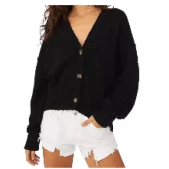 Free People Found My Friend Roomy Cardigan Black - Picture 1 of 10